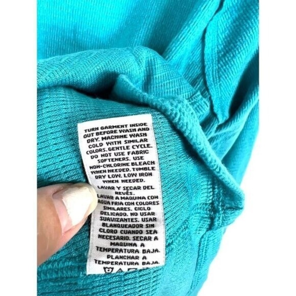 Wildfox Turquoise V‎ Neck Raglan Sleeve Thermal Top Women's Size L - Picture 5 of 8